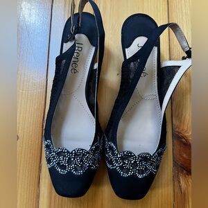 J. Renee Faleece Satin Lace Detail Slingback Block Heel Pumps. SZ 6
